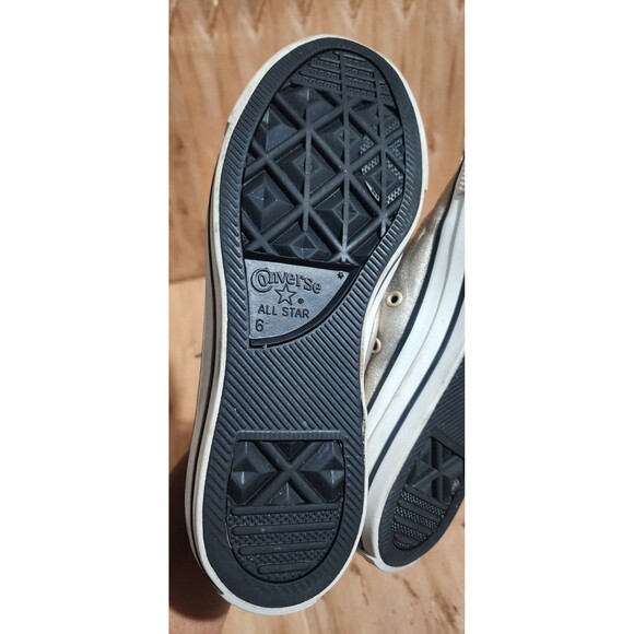 CONVERSE ALL STAR SILVER GLITTERY SHINY LEATHER SNEAKERS, LADIES SIZE 8 - Picture 6 of 9